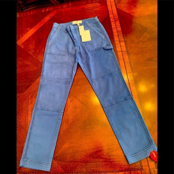 Anthropologie: Joie Madelia Slim Straight Linen blend blue cargo Pants size XS - Picture 3 of 9